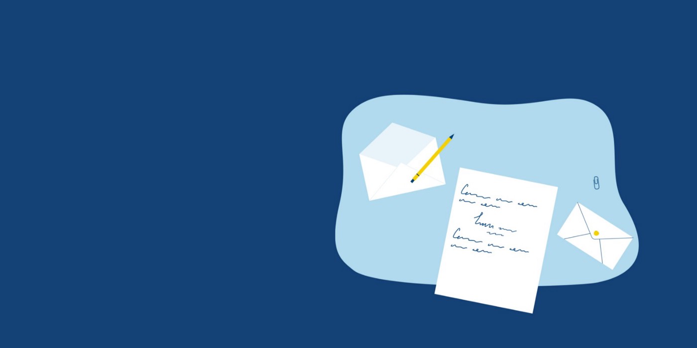 letter, envelope, and pencil graphic